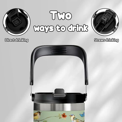 30oz Floral Insulated Tumbler with Straw Lid, Bird Lover Tumbler for Women - color: Bird1