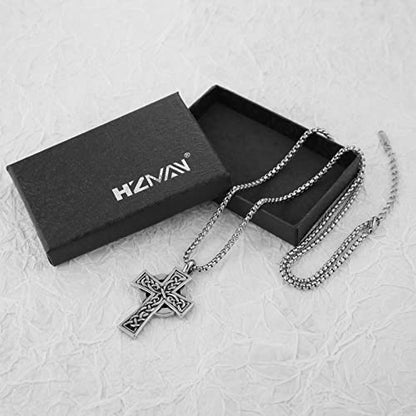 HZMAN Stainless Steel Celtic Cross Necklace for Men Women,Waterproof - color: Silver