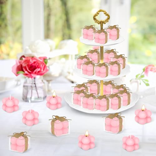 30 Sets Mini Bubble Candles Wedding Favors for Guests, 1.6" Soy Wax Candle - color: Pink