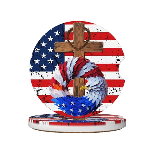Cross American Flag Car Cup Holder Coasters 2 Pack 2.63" for Women - color: White