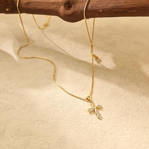 Cross Necklace for Women,14K Gold Plated Cross Pendant Necklace Jewelry - color: GD-BOX