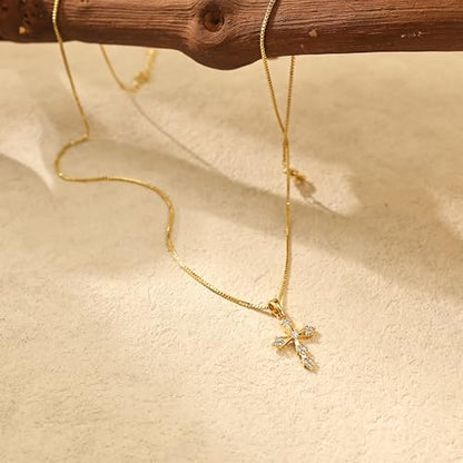 Cross Necklace for Women,14K Gold Plated Cross Pendant Necklace Jewelry - color: GD-BOX