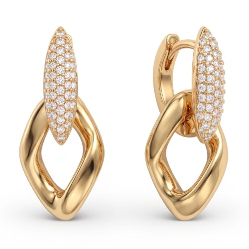 VACRONA Gold Heart Hoop Earrings Huggie Earrings for Women 14k Gold Plated Small Hoops Earrings - color: Chain Dangle-Gold