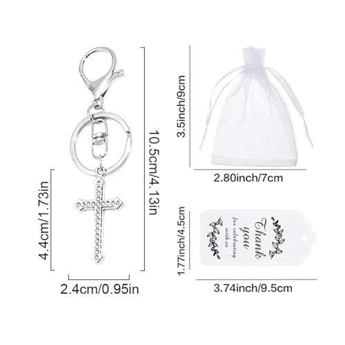12 Pcs Christian Cross Keychains with Rhinestone-Religious Gifts - color: Silver