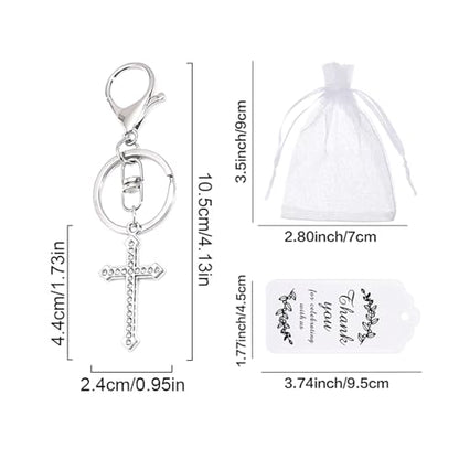 12 Pcs Christian Cross Keychains with Rhinestone-Religious Gifts - color: Silver