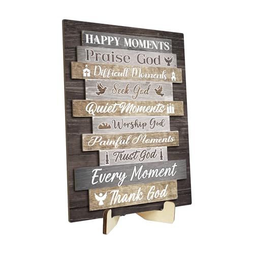 Putuo Decor Inspirational Desktop Sign, Christian Tabletop Decoration, Every Moment Thank God Rustic Wooden Plaque, Religious Scripture Sign for Home Living Room Kitchen Decor, Inspirational Faith Gift - color: Every Moment Thank God