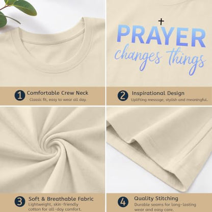 BeWithYou Christian Shirts for Women Religious Faith Jesus God Tshirts Inspirational Bible Verse Cross Graphic Tee Casual Top - color: Apricot, size: Medium
