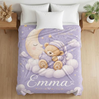 Personalized Baby Blanket With Name, Custom Baby Blankets Gift for Boy Girl - color: Misty Lavender, size: Bear