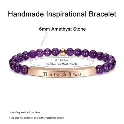 Amethyst Christian Bracelet for Women, 18K Gold Plated Bible Verse Jewelry, Inspirational Religious Faith Gift, Scripture Jewelry for Encouragement & Strength - color: THIS TOO SHALL PASS-Amethyst Rose Gold