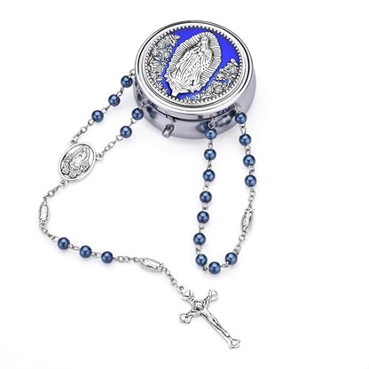 Guadalupe Rosary Beads for Women with Metal Box and 18pcs Holy - color: -Blue