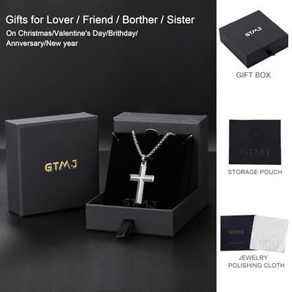 Stainless Steel Cross Necklace for Men with Adjustable Box Chain Christian Cross neckalce Gift - color: Silver-B