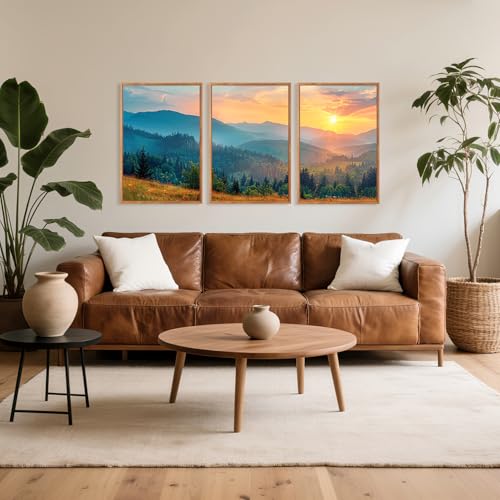 Aurlan 3 Pcs Mountain Sunset Framed Canvas Wall Art 16x24 Inch - color: Boho Mountain Sunset Landscape, size: 16"x24"