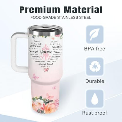 Christian Gifts for Women 40oz Tumbler - Insulated Travel Mug with Handle (christian, bible verse, inspirational, 40 Ounces) - color: christian, bible verse, inspirational