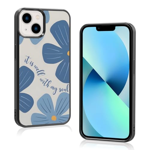 Aesthetic Blue Christian Floral Phone Case Compatible with iPhone 13 6.1 Inch, Cute Jesus Bible Verse Design, TPU Shockproof Protective Cover for Women Girls, Wireless Charging Compatible - color: iPhone 13