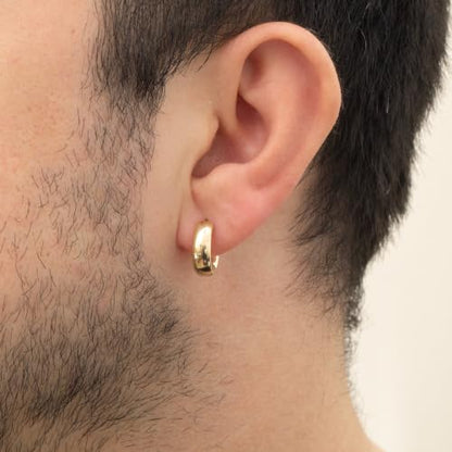 Poxtex Mens Earrings Cross Earrings for Men, 14K Gold Hoop Earrings Men Drop Dangle Small Thick Chunky Sterling Silver Huggie Hoops Hypoallergenic Trendy Dainty Earrings Men Accessories Jewelry Valentine Day Gift - color: Gold-chunky
