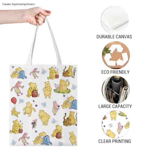 Cute Pooh Bear Aesthetic Reusable Tote Bag, Funny Gifts for Women Friends - color: Bears