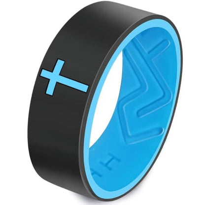 XAHH 2PCS Silicone Ring Set for Men Women,Classical Simple Christian Cross Religious Couple Rubber Wedding Bands - style: Grey Black