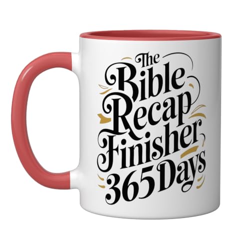 The Bible Recap Finisher 365 Days Funny Jesus Youth Ceramic Mug, Red/White - color: Red/White, size: 11 Ounces