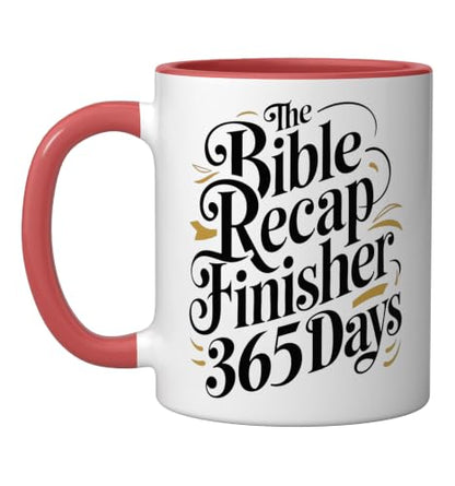 The Bible Recap Finisher 365 Days Funny Jesus Youth Ceramic Mug, Red/White - color: Red/White, size: 11 Ounces