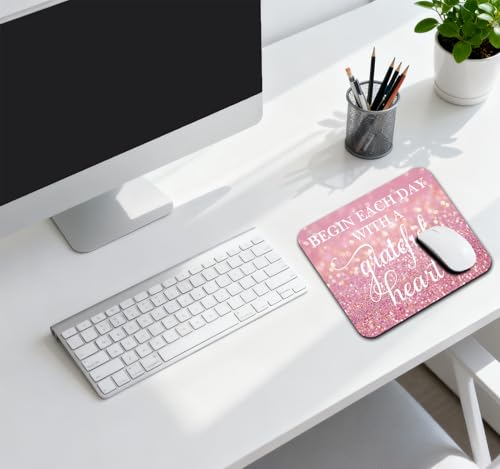 Begin Each Day with A Grateful Heart Quote Mouse Pad, Pink Glitter Desk Mat - color: Custom Designs Art 054