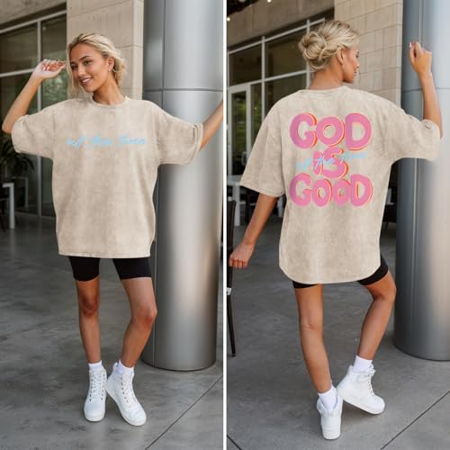 Christian Shirts for Women God is Good All The Time Graphic Shirt Faith Religious Tees Inspirational Bible Verse Top - color: Apricot, size: XX-Large