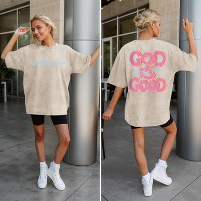 Christian Shirts for Women God is Good All The Time Graphic Shirt Faith Religious Tees Inspirational Bible Verse Top - color: Apricot, size: XX-Large
