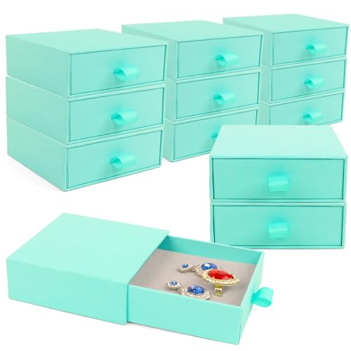 Jewelry Gift Box, 12-Pack Necklace Gift Box Drawer Jewelry Box Bangle Necklace Case For Earrings & Rings, Stylish Necklace Bracelet Organizer, 3.5 x 3.5 x 1.25 Inches (Light Blue) - color: Light Blue