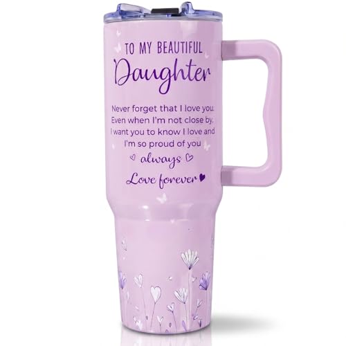Daughter Birthday Gifts, 40oz Insulated Stainless Steel Tumbler with Handle, Inspirational Gifts for Daughter from Mom and Dad, Birthday Graduation Present Ideas for Daughters - color: Daughter