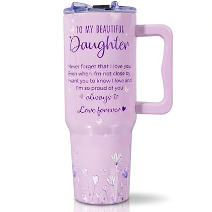 Daughter Birthday Gifts, 40oz Insulated Stainless Steel Tumbler with Handle, Inspirational Gifts for Daughter from Mom and Dad, Birthday Graduation Present Ideas for Daughters - color: Daughter