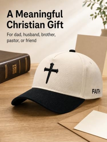 Embroidered Baseball Cap, Graphic Design Hat for Christian Faith and USA 250th - color: Beige-black