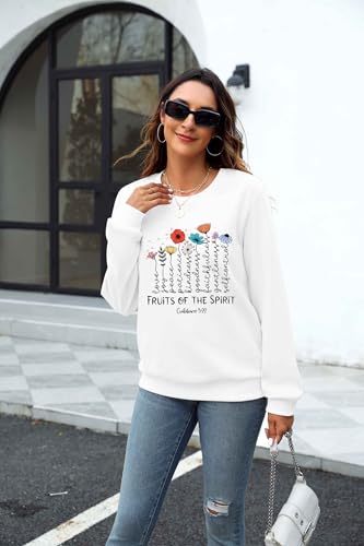 KIDDAD Christian Sweatshirts for Women Jesus Sweatshirt Bible Verse Sweatshirt Fruits of the Spirit Long Sleeve Pullover - color: White, size: Small