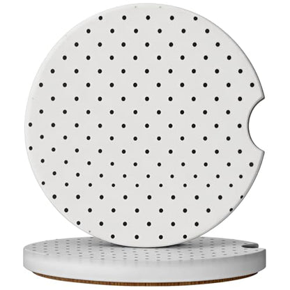 2 Pack Car Coasters for Cup Holders, Cute Car Accessories Interior - color: White Polka Dots