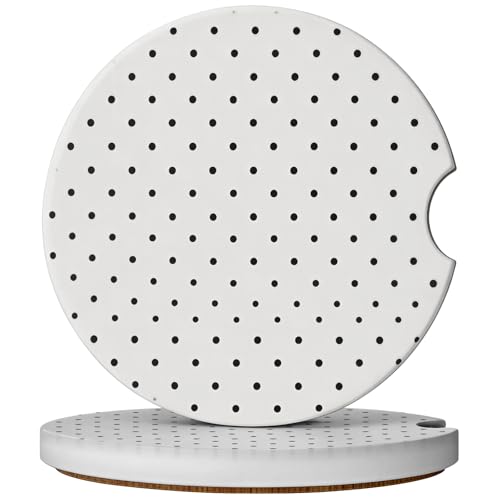 2 Pack Car Coasters for Cup Holders, Cute Car Accessories Interior - color: White Polka Dots