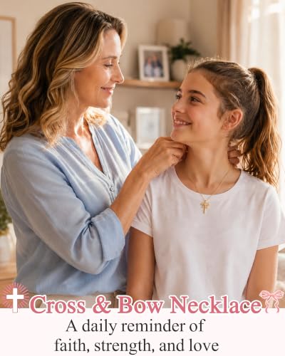 Shonyin Christian Cross Bow Necklace for Girls, Confirmation Gift for Teens