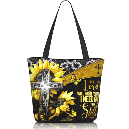 Bible Tote Bags for Women Christian Tote Bag Church Shoulder Bag Inspirational Bags With Zipper Christian Gift - color: The Lord Will Fight for Me