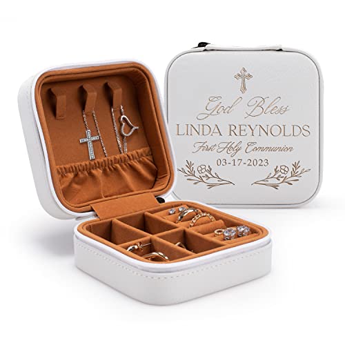 First Communion Gifts for Girls - Custom Jewelry Box for 1st Holy Communion, Personalized with Name and Date I 6 Designs & 5 Colors I First Communion Keepsake - D4 - style: Design 4