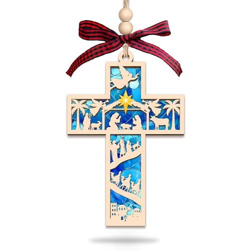 HEXMOZ Nativity Cross Ornament for Christmas Tree - Christian Ornaments - color: Religious Home