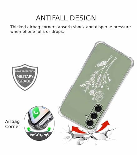 Green Flower Case Compatible with Samsung Galaxy A17,Aesthetic Floral Botanical Art Pattern,Unique Soft TPU Bumper Case,SA17 - color: Green Flower, size: Samsung Galaxy A17