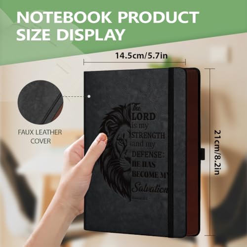 A5 Lion of Judah Bible Leather Journal, 300 Pages Lined Notebook, Black Vintage Pattern Hardcover Notebook for Travel Diary, Business, Work and School Daily Writing - style: Lion of Judah Bible