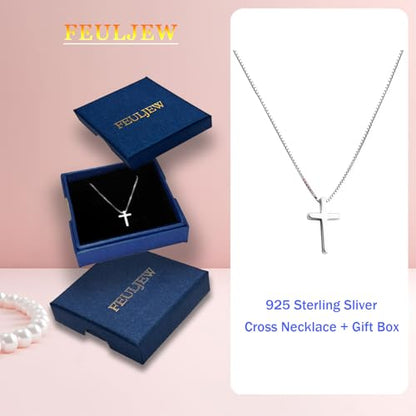Sterling Silver Cross Necklaces for Women, S925 Dainty Silver Cross Pendant Necklace Small Cross Necklace Box Chains Christian Necklace Jewelry Gifts for Women Teen Mother Birthday