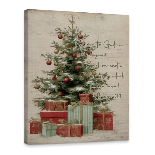KSDUT Vintage Christian Christmas Tree Framed Wall Art 11x14 Inch - color: Christmas-13