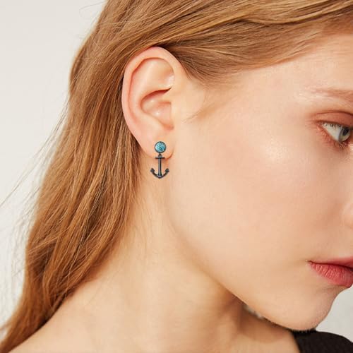 Black Dangle Drop Earrings 925 Sterling Silver Turquoise Earrings Jewelry Gifts for Women Men - style: Anchor