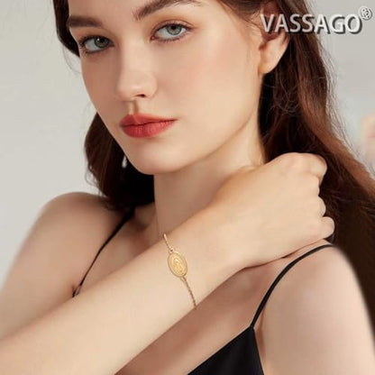 VASSAGO Virgin Mary Bracelet for Women Men Double-Sided Virgen de Guadalupe Rosary Bracelet Medal Handmade Braided Rope Catholic Christian Religious Jewelry Gift - color: Gold 9