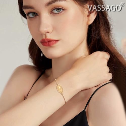 VASSAGO Virgin Mary Bracelet for Women Men Double-Sided Virgen de Guadalupe Rosary Bracelet Medal Handmade Braided Rope Catholic Christian Religious Jewelry Gift - color: Gold 9
