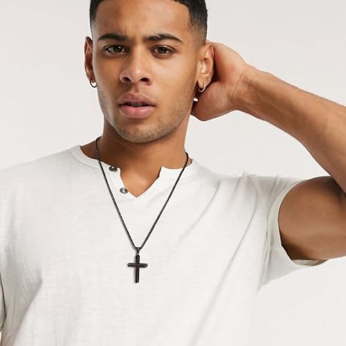 FLHEART Wooden Cross Bible Verse Necklace for Men, Hawaiian Handmade Real Black Ebony Wood Cross Pendant Stainless Steel Chain, Mens Cross Necklaces Koa Wood Jewelry Christian Baptism Easter Gifts - style: John 3:16 - 1pc