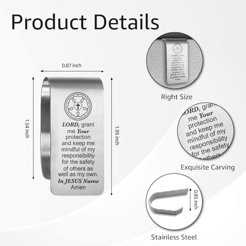 Driver Prayer Car Visor Clip, Christian Visor Clip for Men Women - color: Silver44