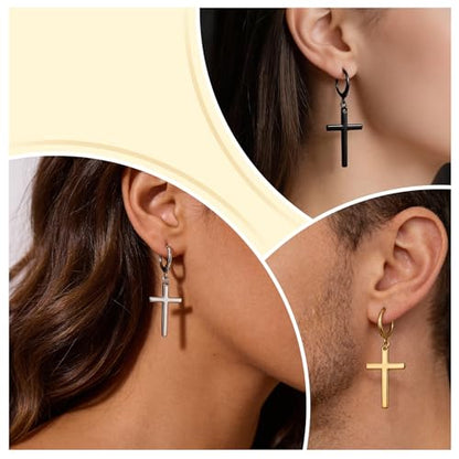 Hecila Cross Drop Dangle Earrings Set Mens Dangle Cross Hoop Stud Earrings