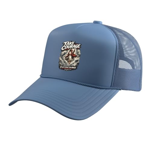 Take Courage It is I. Don't Be Afraid Bible Verse Art Trucker Hat with Adjustable Mesh Back - color: Light Blue