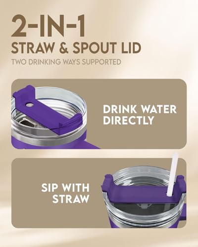 Funny Taco Tumbler 40oz with Handle and Straw, Taco gifts - color: Taco Purple