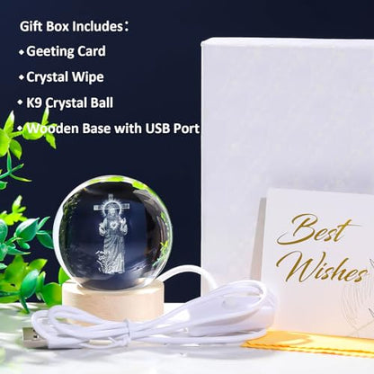 Arikyrist 3D Crystal Jesus Cross & Praying Hands Statue, Laser Engraved Sacred Heart of Jesus, Easter Decoration & Catholic Religious Gift - color: 3d Jesus#2